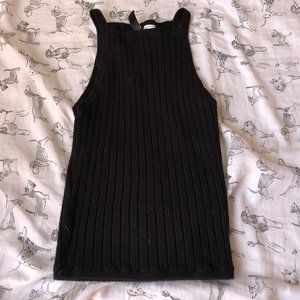 Black Lettuce-Ribbed Halter Crop Top